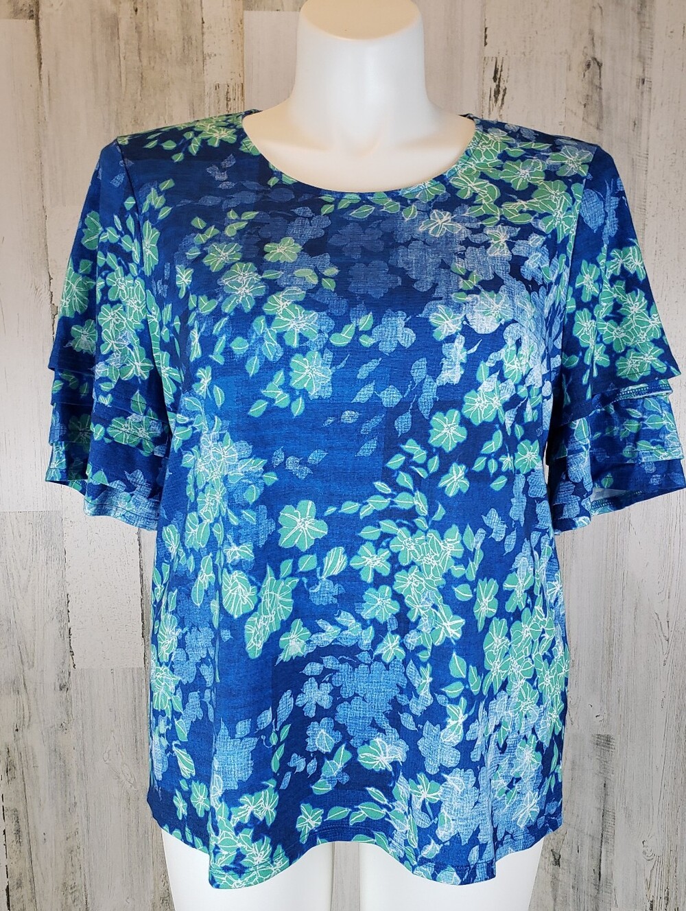 Chico's Blue Green Floral Short Sleeve Top Size 3
